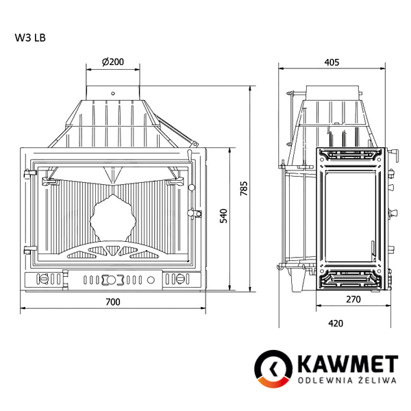 Камінна топка KAWMET W3 ліве бокове скло (16.7 kW) (4)